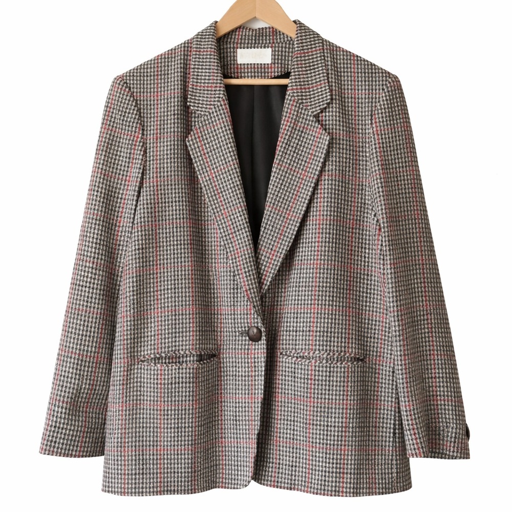 Pendleton Houndstooth One Button Blazer w/ Pockets Size 14 Vintage Made in USA